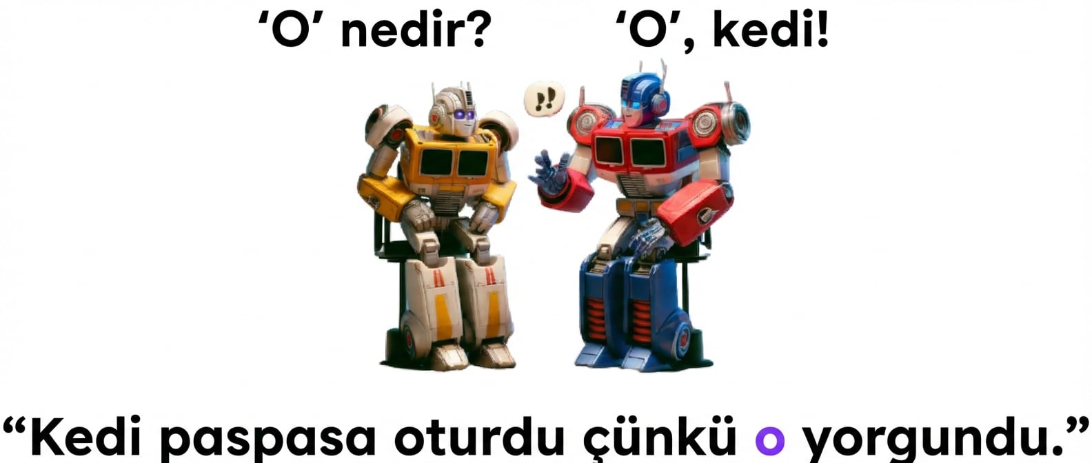 Yanyana oturan iki renkli robot; sağdaki konuşuyormuş gibi el hareketi yapıyor.