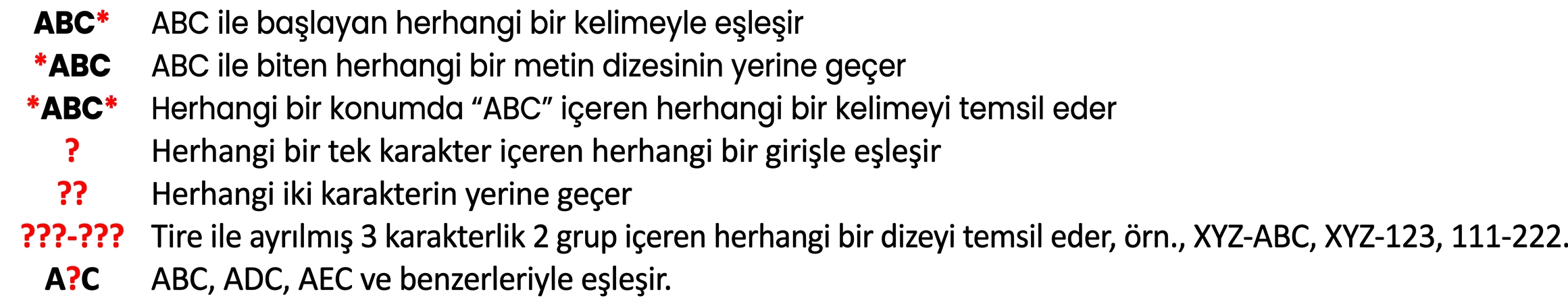 Birçok joker karakter örneği