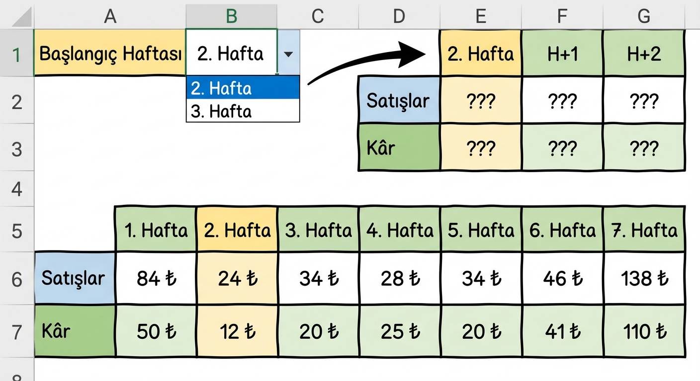 Excel'de dinamik seçim aracına bir örnek