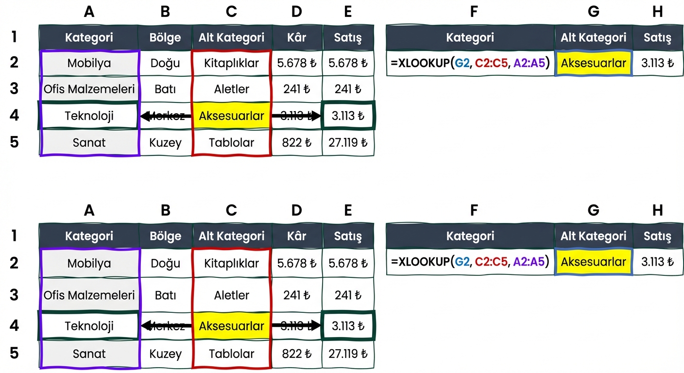 XLOOKUP işlevi örneği