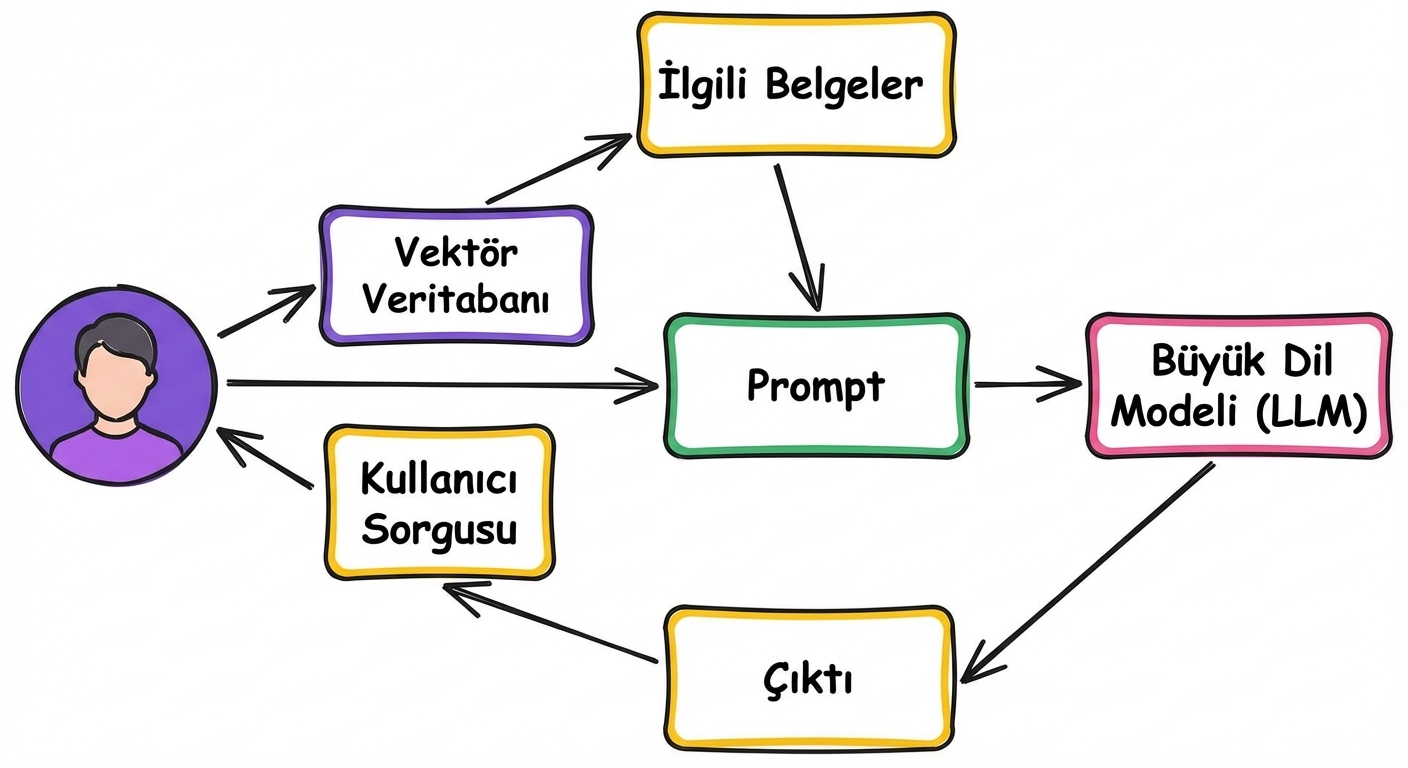 İstem LLM’ye gönderilir ve çıktı kullanıcıya döndürülür.