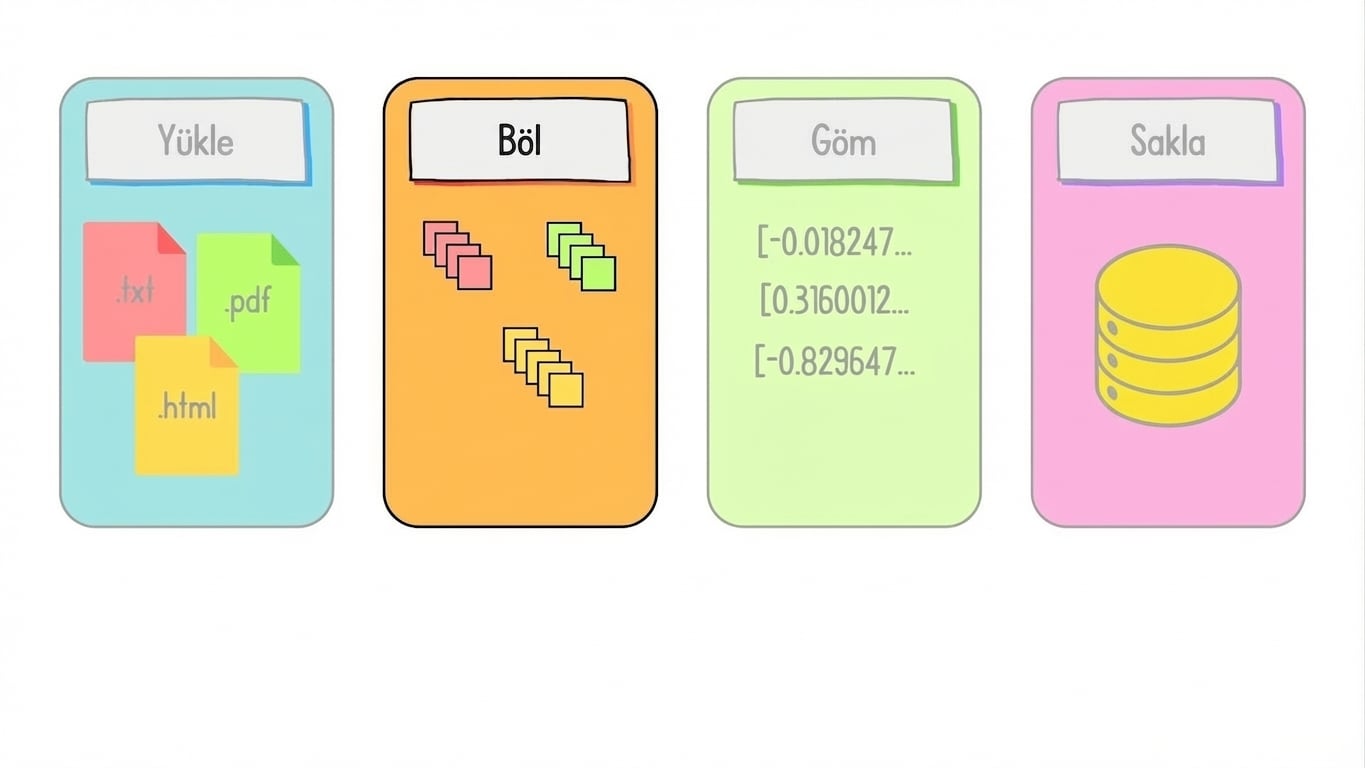 RAG geliştirme iş akışında bölme adımı vurgulanmıştır.