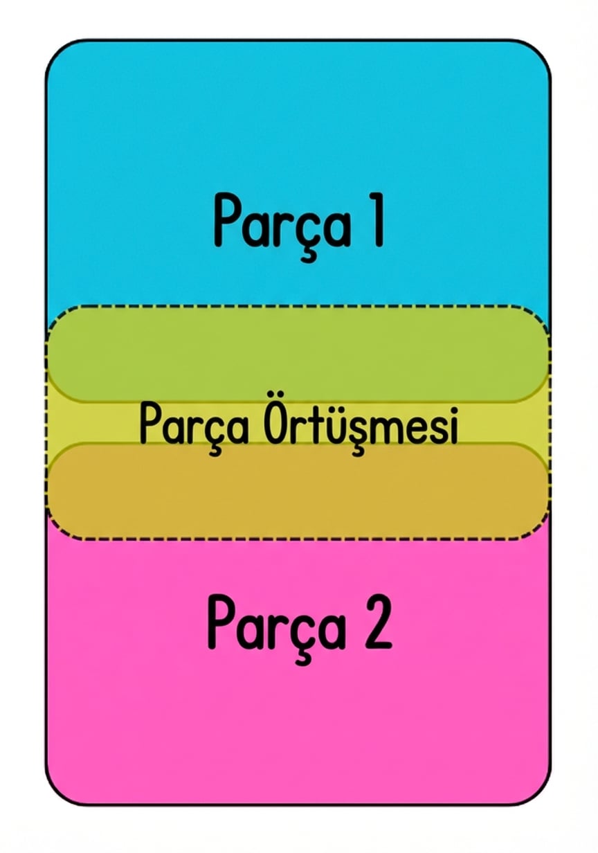 İkisi arasında örtüşen alan vurgulanmış iki parça.