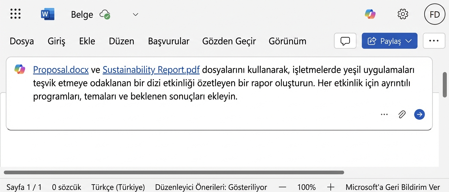 İki dosyaya atıf yapan Copilot istemi