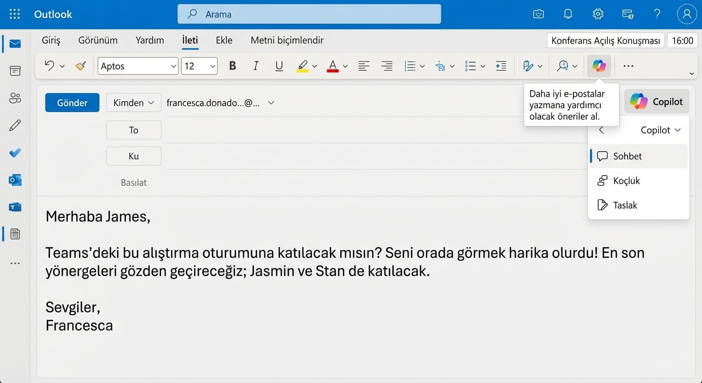 Belirsiz noktaları olan bir e-posta taslağı örneği