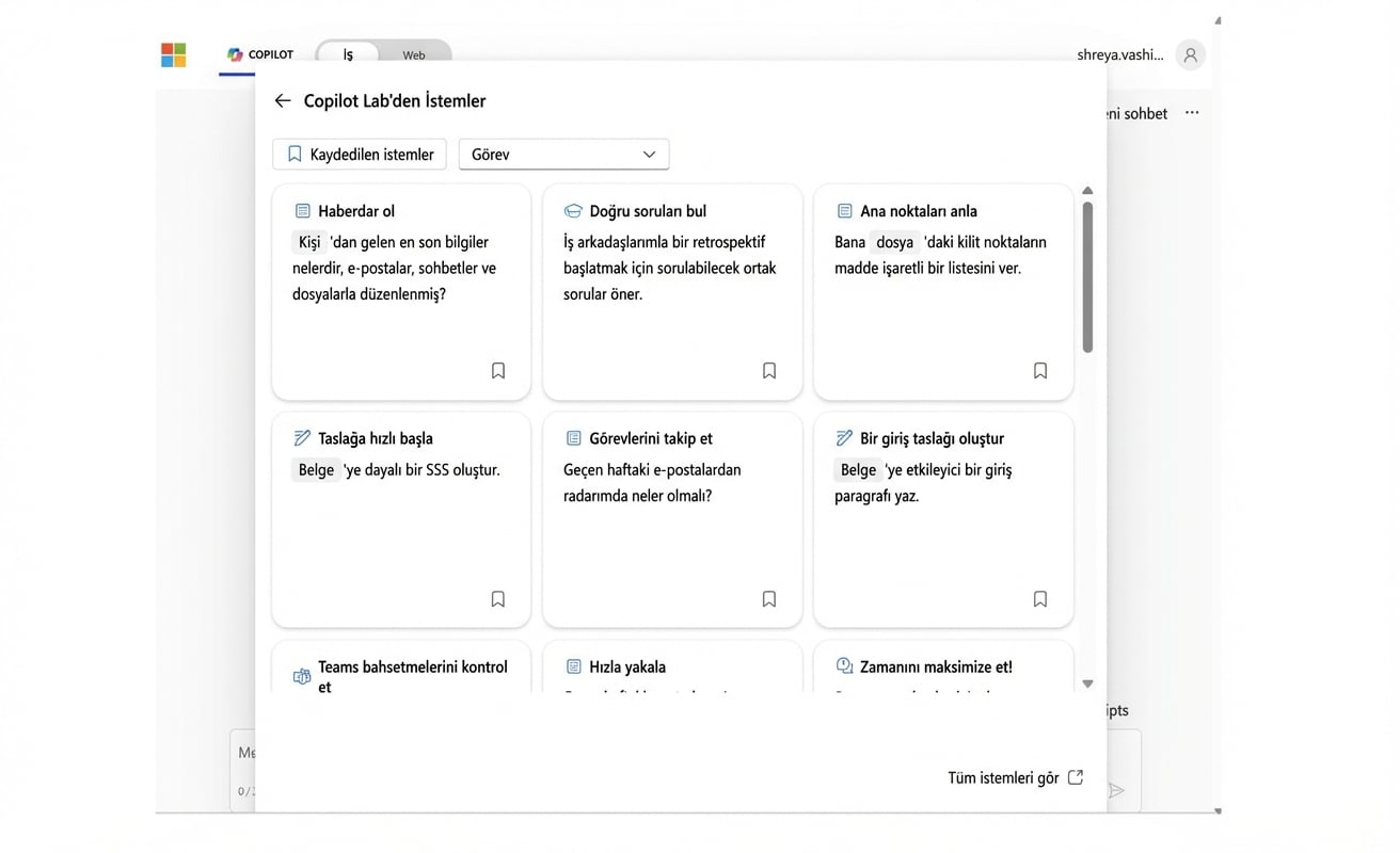 Copilot Lab’den önerilen istemler.