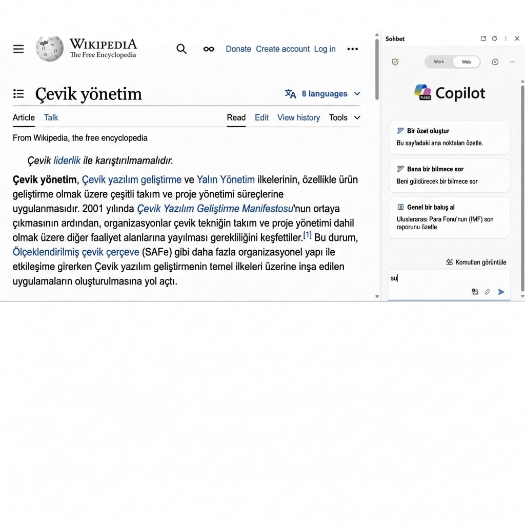 Bir web sayfasını özetleyen Copilot