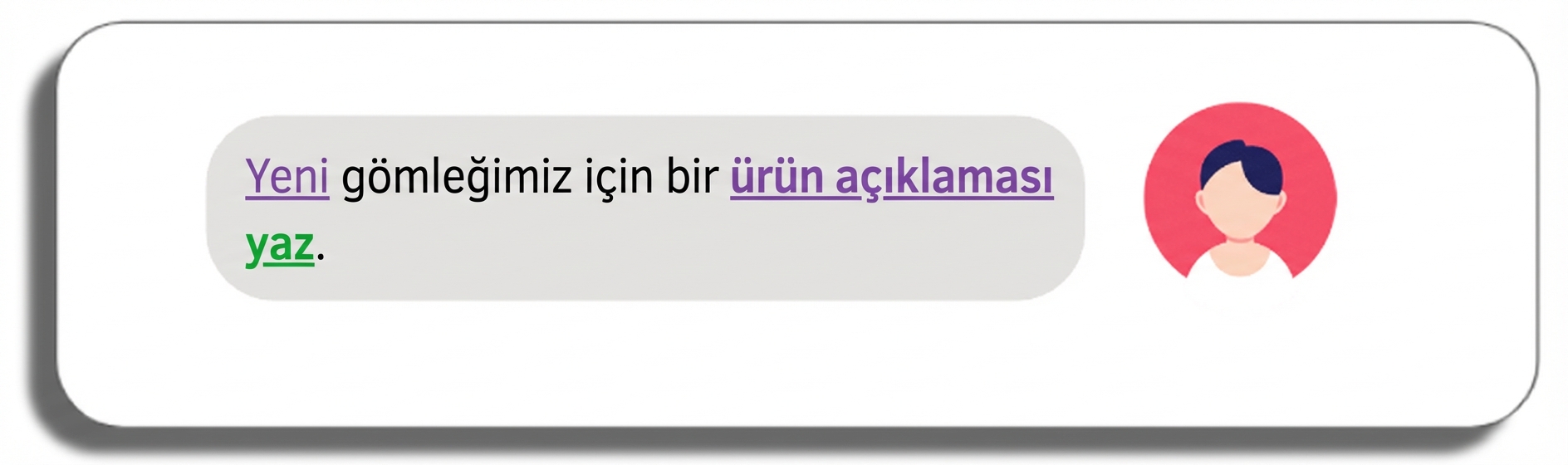 Ürün açıklaması, yeni, yazın ve gömlek sözcükleri vurgulu: Yeni gömleğimiz için bir ürün açıklaması yazın