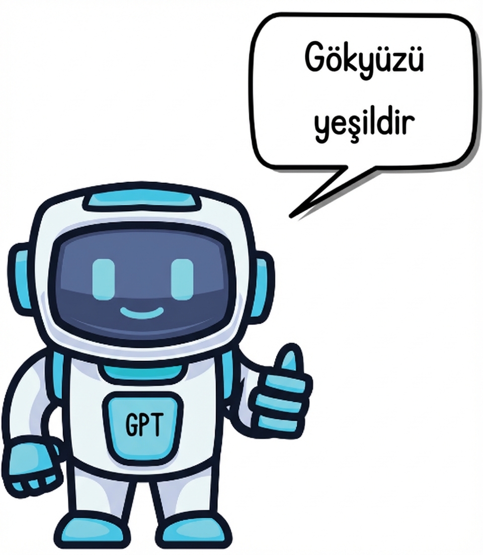 Gökyüzü yeşildir diyen yanlış yanıt gösteren GPT botu