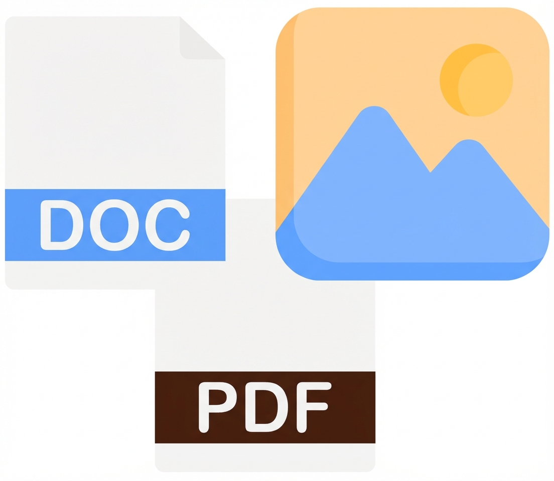 Bir Doküman, PDF ve görsel simgeleri.