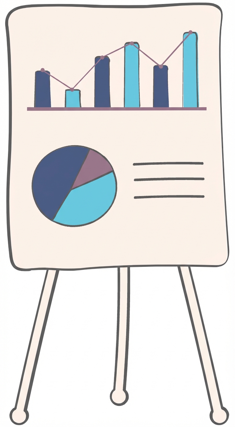 Çeşitli grafikler gösteren sunum standı