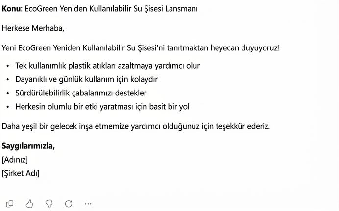 Aynı e-posta, şimdi maddelerle daha kısa