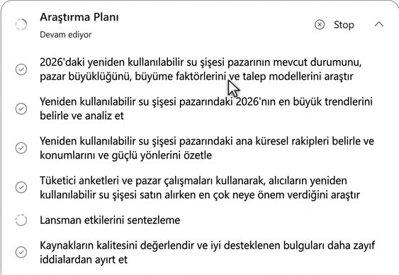 Researcher ajanın şeffaf çok adımlı araştırma planı üzerinde çalışması