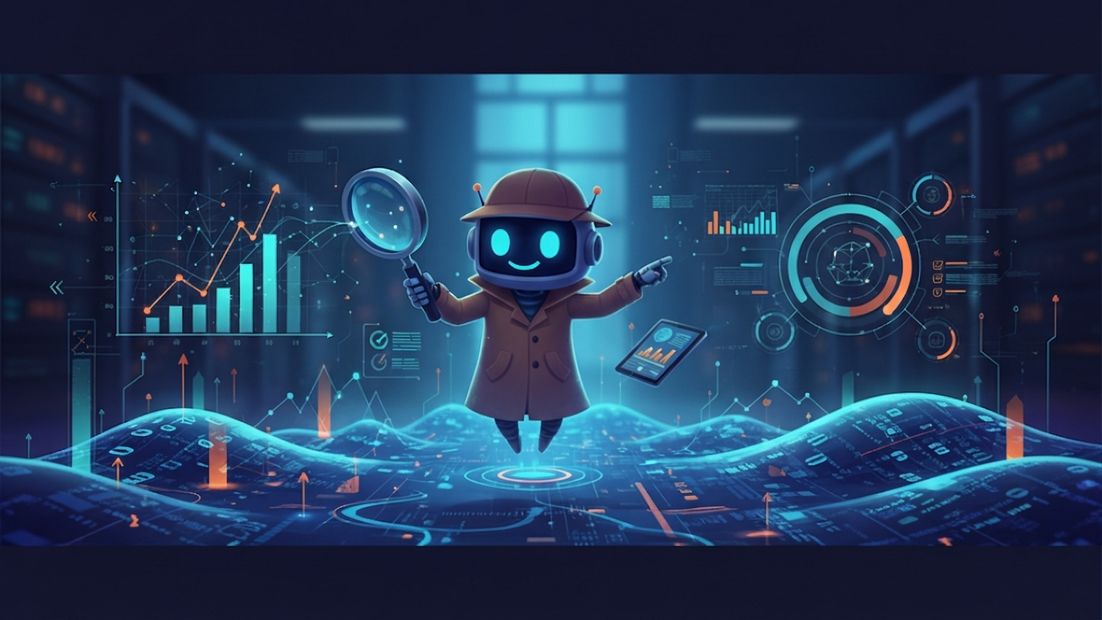 Dedektif gibi davranan bir robotu gösteren AI üretimi görsel