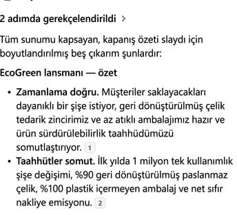Copilot'un güverteye atıf yapan beş maddelik özeti