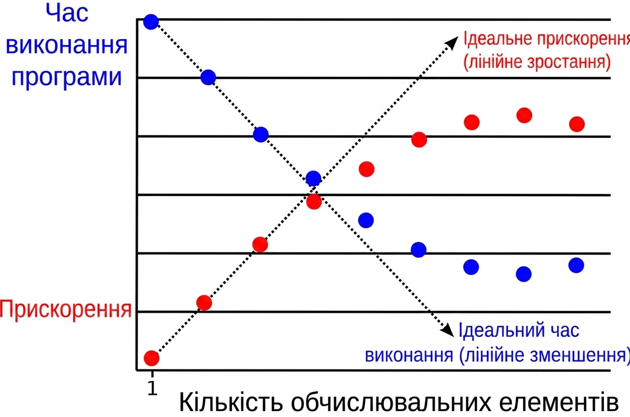 Графік, що показує уповільнення при паралелізації