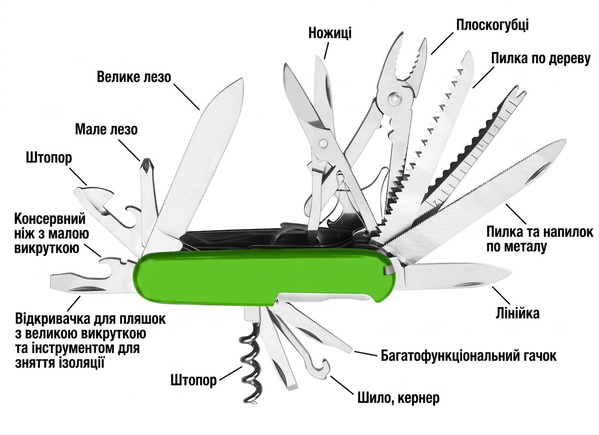 Зелений швейцарський армійський ніж