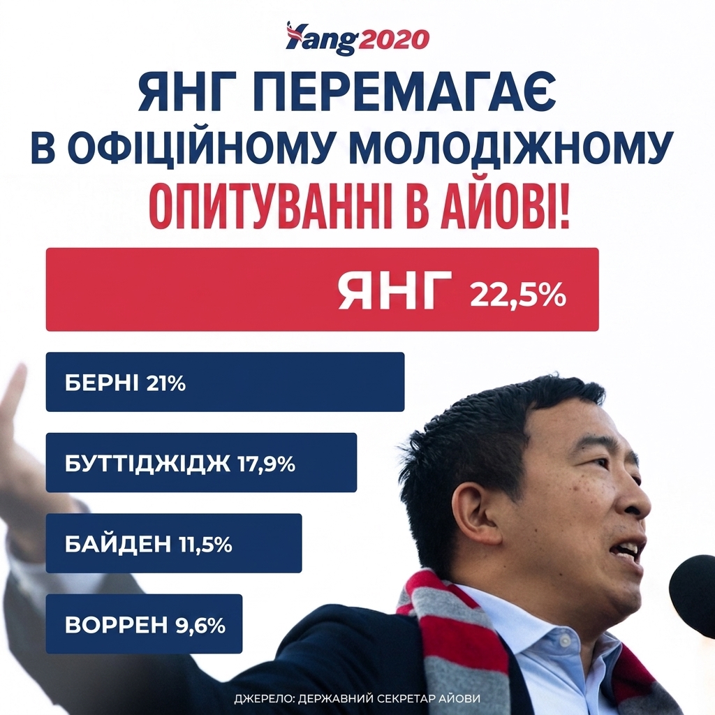 Промо-постер з політичної кампанії Ендрю Янга з стовпчиковою діаграмою. Довжини стовпчиків не пропорційні числам, показаним на них.
