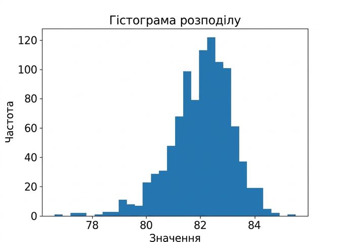 Гістограма середніх вибірок із розміром вибірки 6.