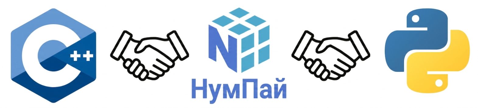 Логотипи NumPy, Python і C