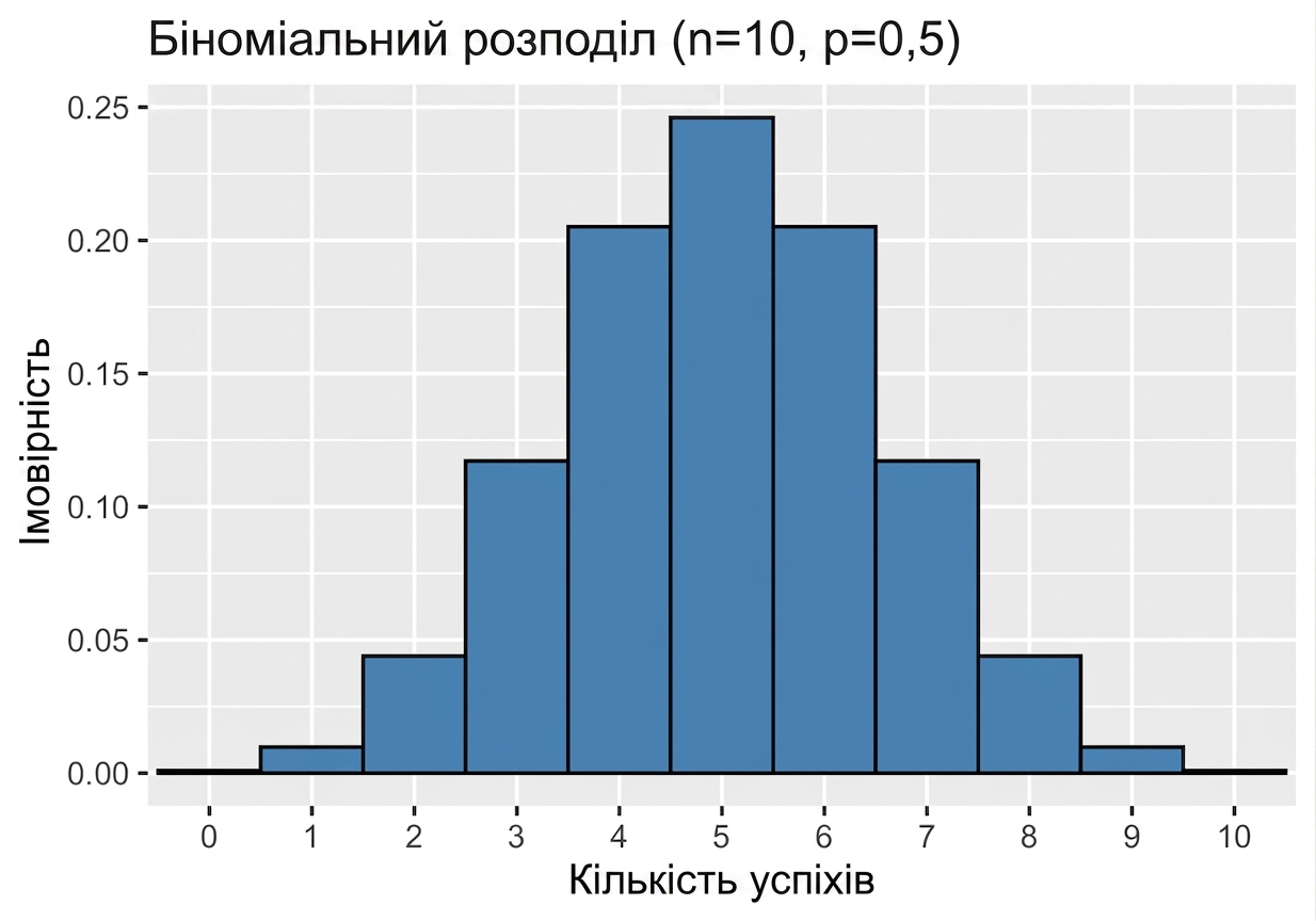 Графік біноміального розподілу з n=10, p=0.5.png