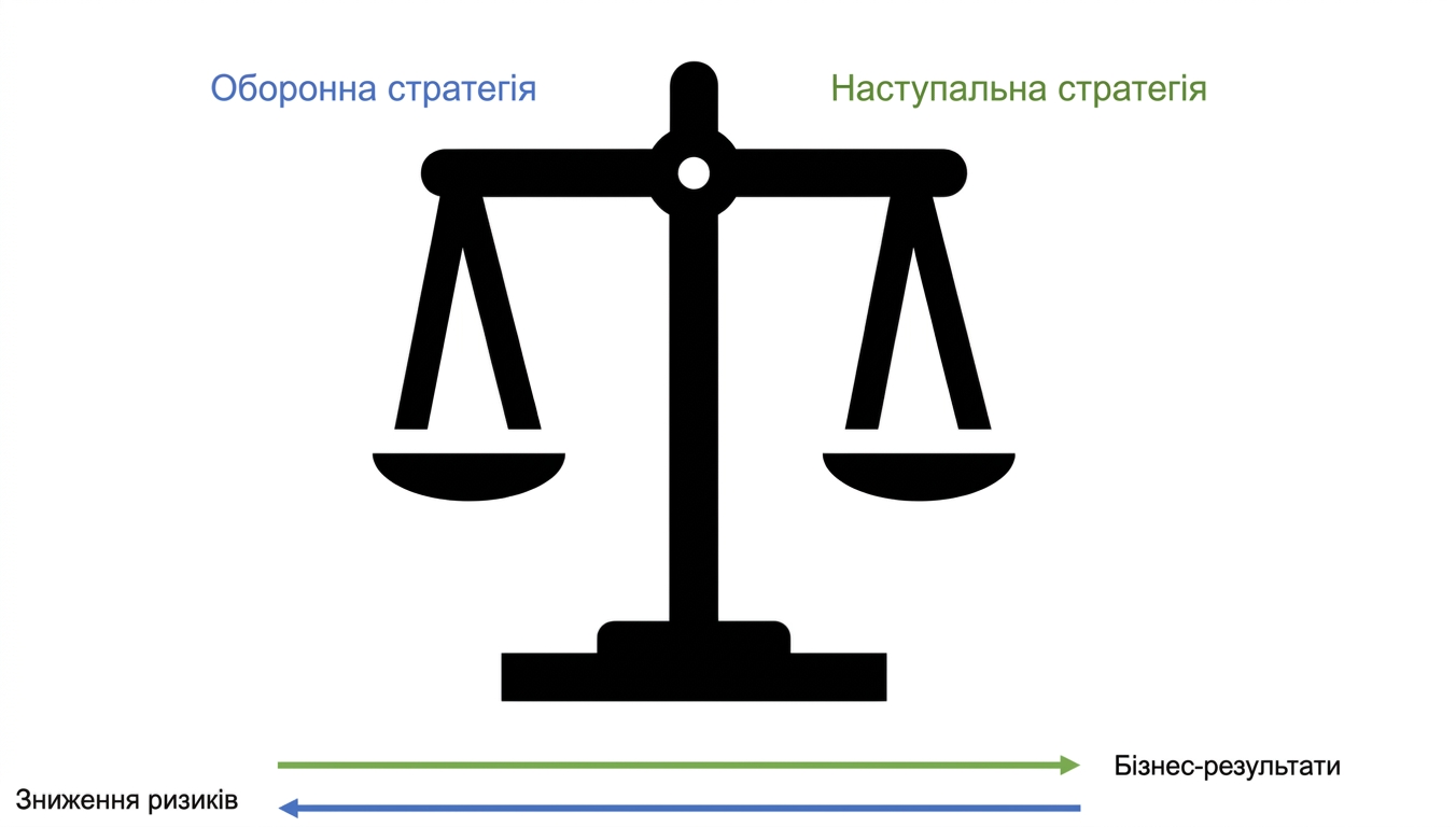 Діаграма з оборонною й наступальною стратегіями та балансом посередині