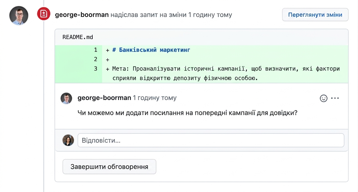 Вигляд для учасника зі сповіщенням про необхідні зміни.