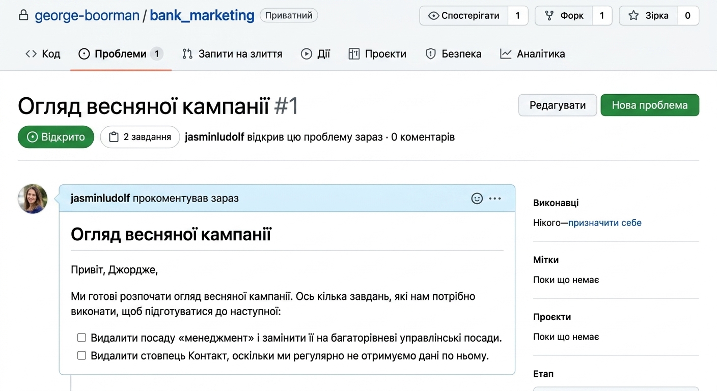 Перегляд надісланого issue без призначень