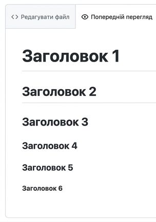 Сторінка перегляду markdown з усіма шістьма типами заголовків