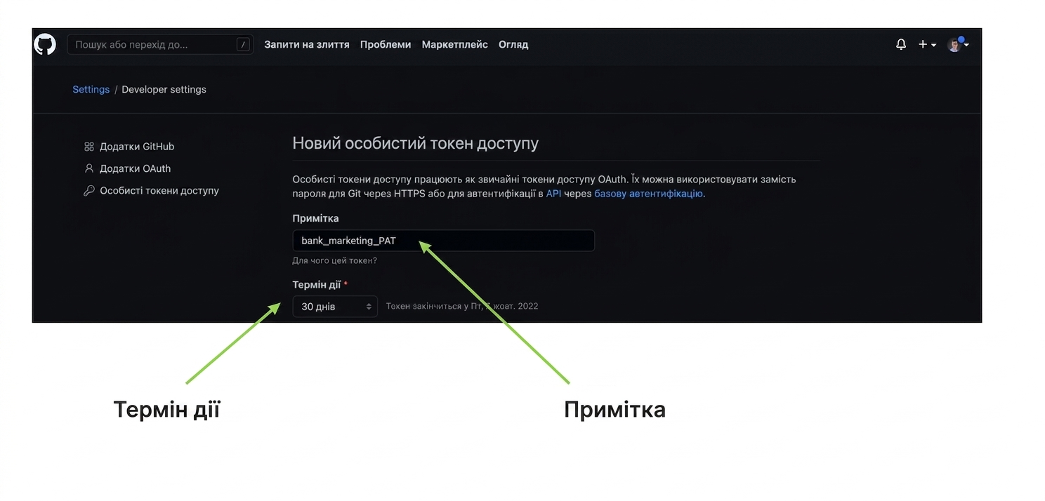 Поля Note та Expiration для нового PAT
