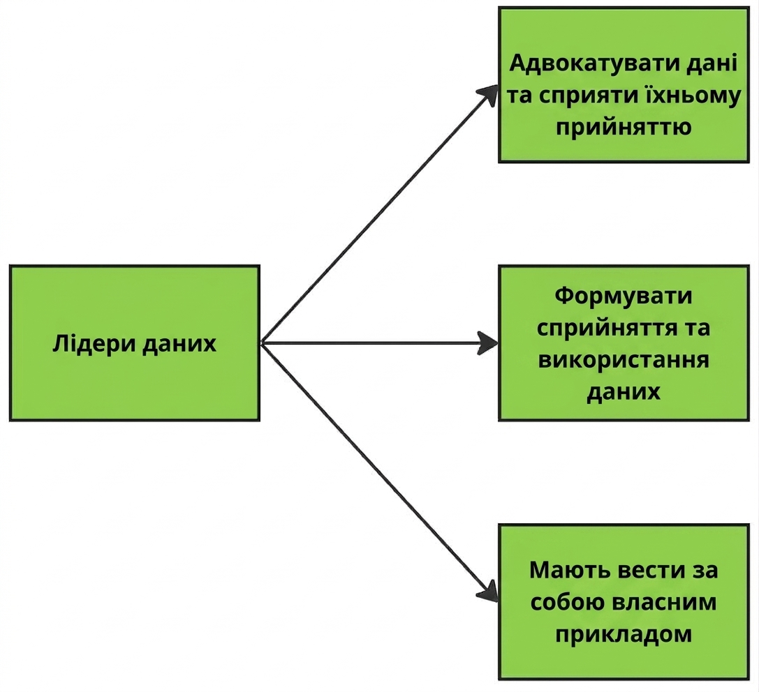Діаграма, що ілюструє обовʼязки лідерів даних.