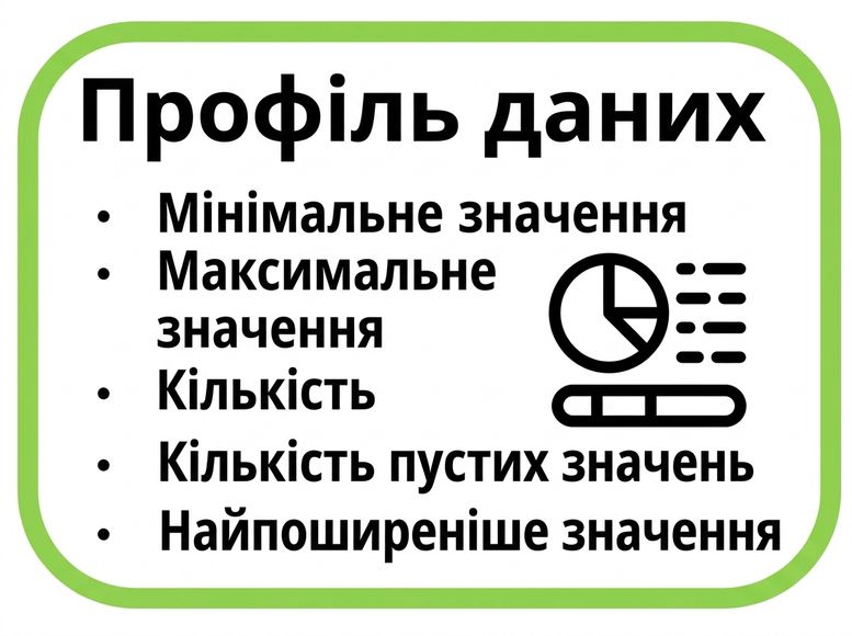 приклади профілю даних, min, max, кількість null