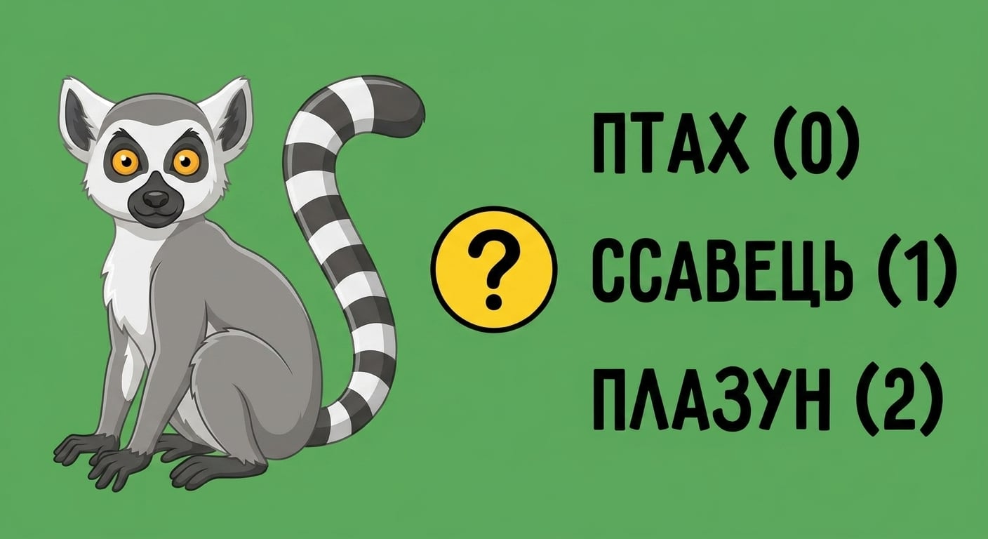 Лемур з трьома варіантами: bird, mammal або reptile