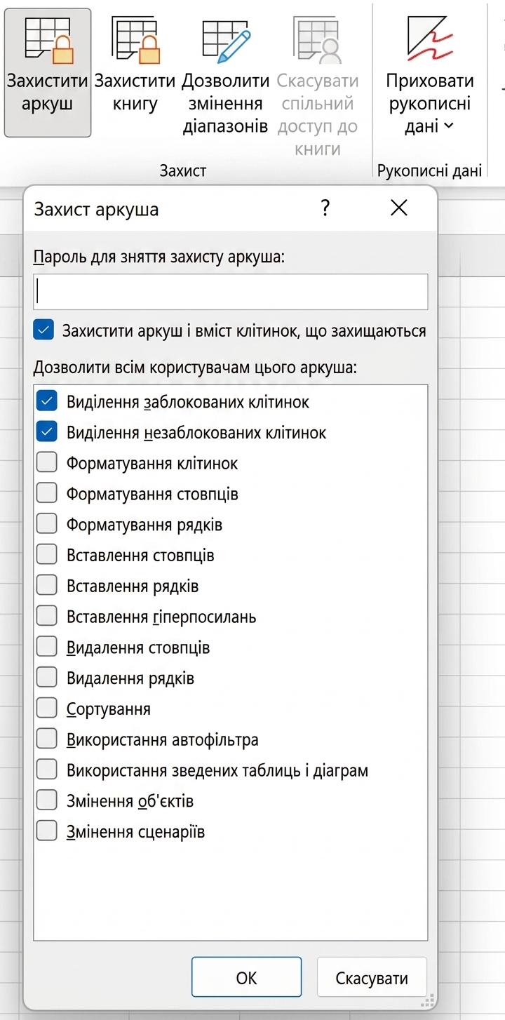 Вікно «Protect Sheet»