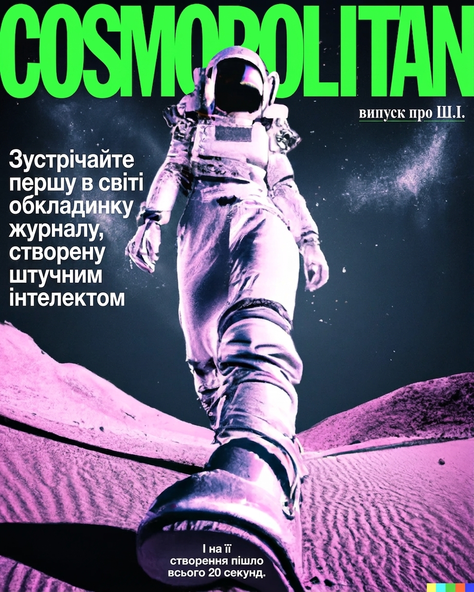 Обкладинка Cosmopolitan із жінкою‑астронавткою, згенерована ШІ