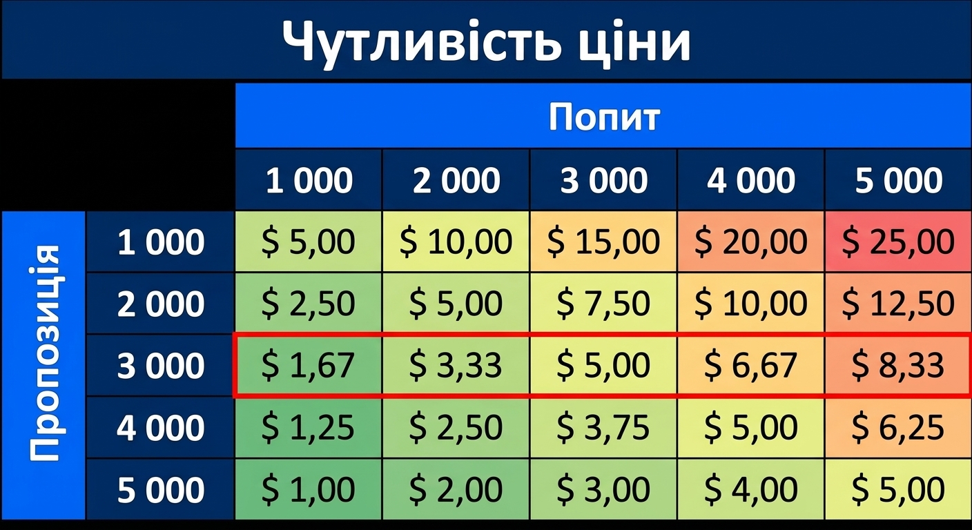 Таблиця чутливості з підсвіченим одним рядком