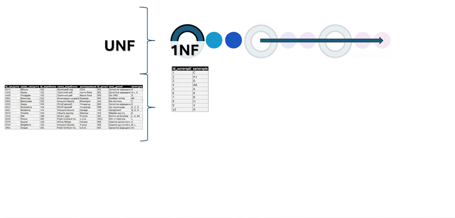 Дані All products, від UNF до 1NF