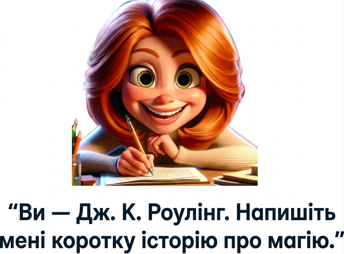 Задоволена людина з підказкою «you are j.k. rowling, write me a short story about magic»