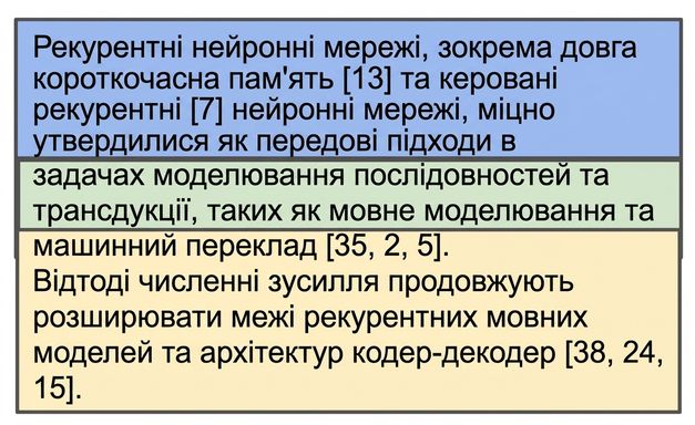 Перший абзац зі вступу до статті Attention is All You Need, розбитий на два шматки з перекриттям.