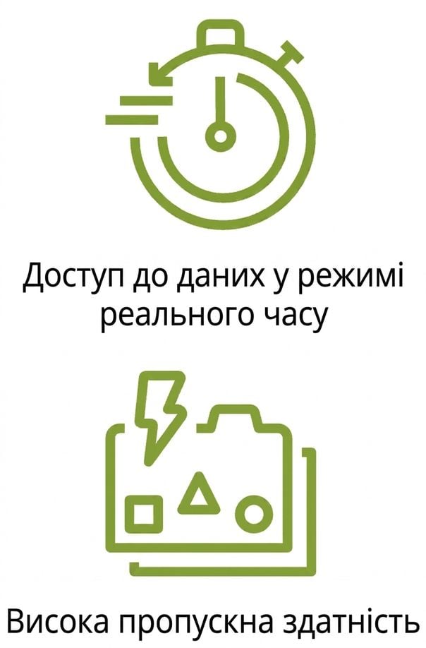 Дві піктограми доступу до даних у реальному часі та високої пропускної здатності.