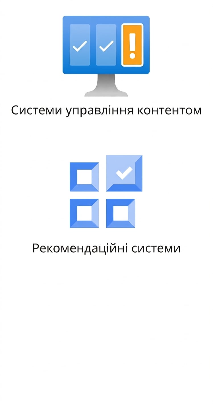 Піктограми систем керування контентом і рушіїв рекомендацій.