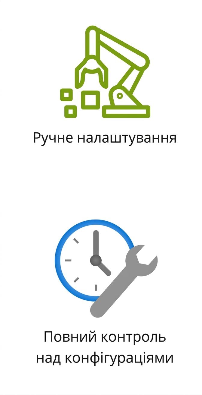 Дві піктограми ручного налаштування та повного контролю конфігурацій.