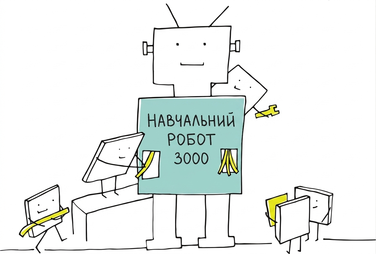 Грайливе зображення мультяшних персонажів, що будують великого робота