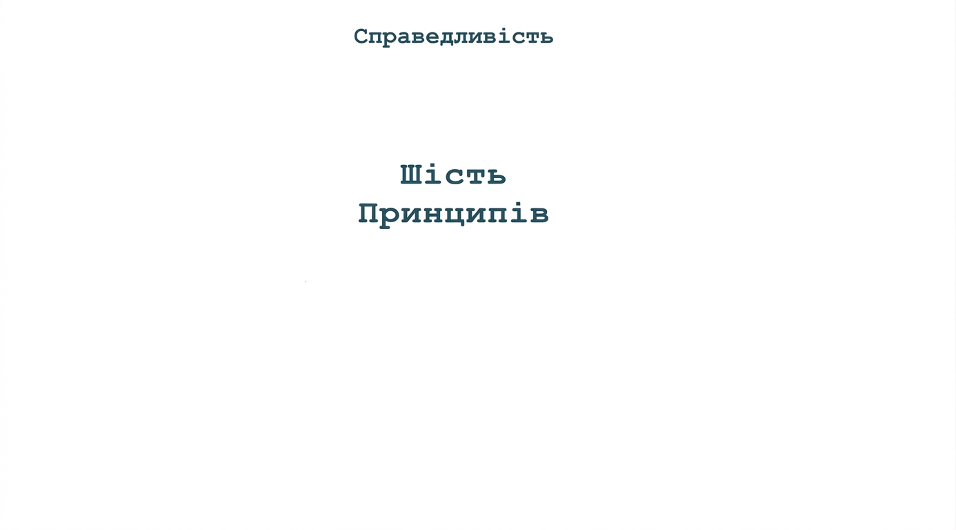 Текст «шiсть принципів», навколо — терміни, що їх позначають: справедливість