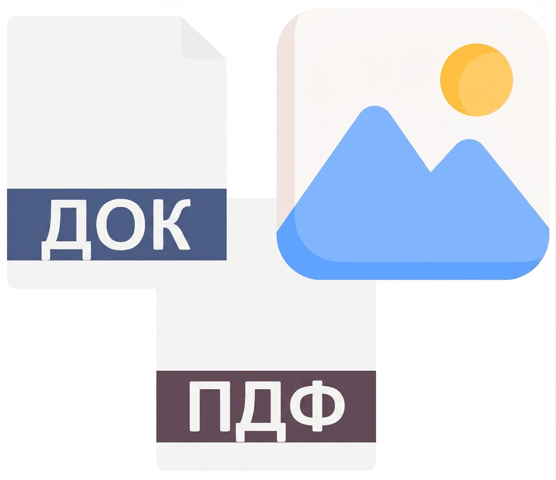 Піктограми Doc, PDF та зображення.