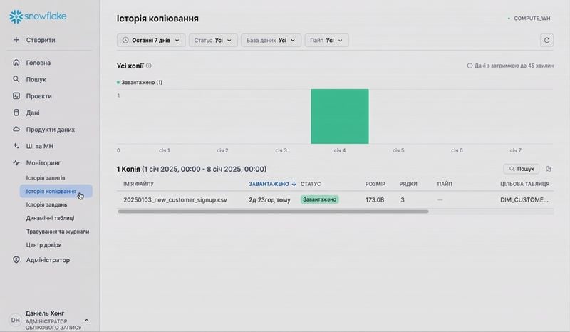 GIF перегляду Copy History на вкладці Monitoring