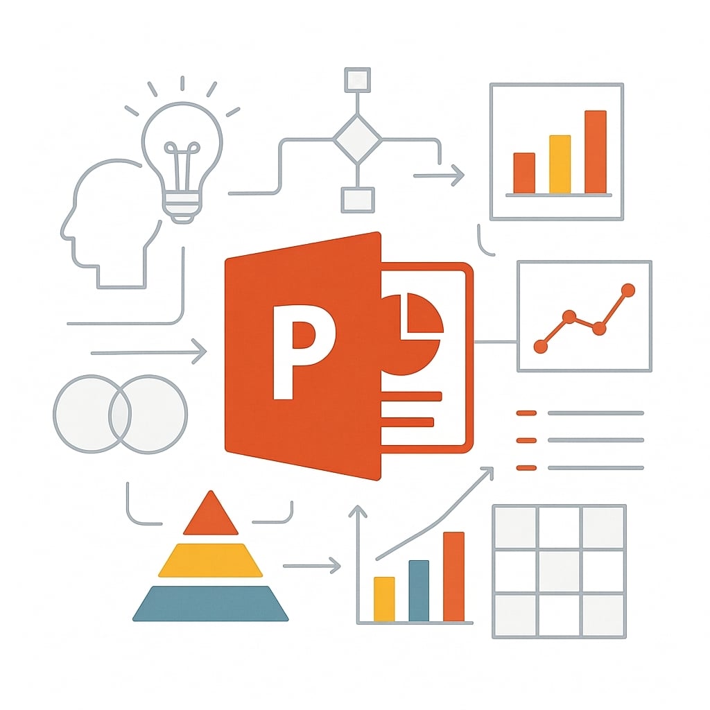 Ілюстрація зі слайдами PowerPoint з іконками та стрілками — перетворення ідей на візуали