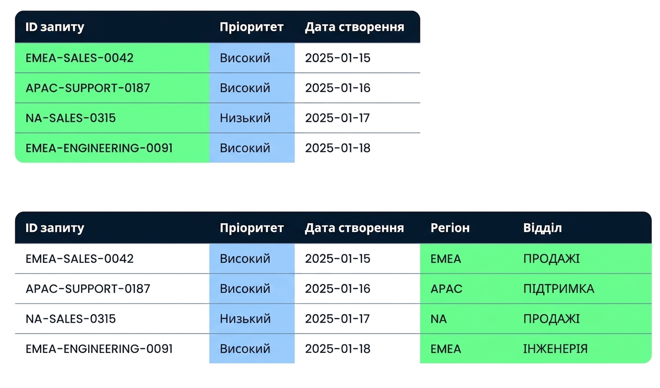 Така сама таблиця Tickets нижче, тепер із витягнутими Region і Department у два нові стовпці