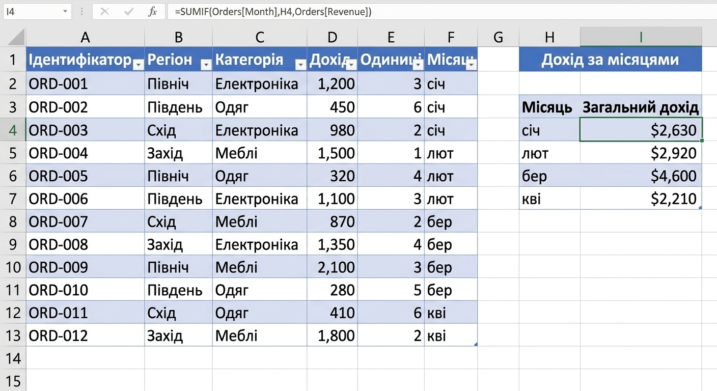 Формула, що лежить в основі підсумкового значення, з групуванням і агрегацією