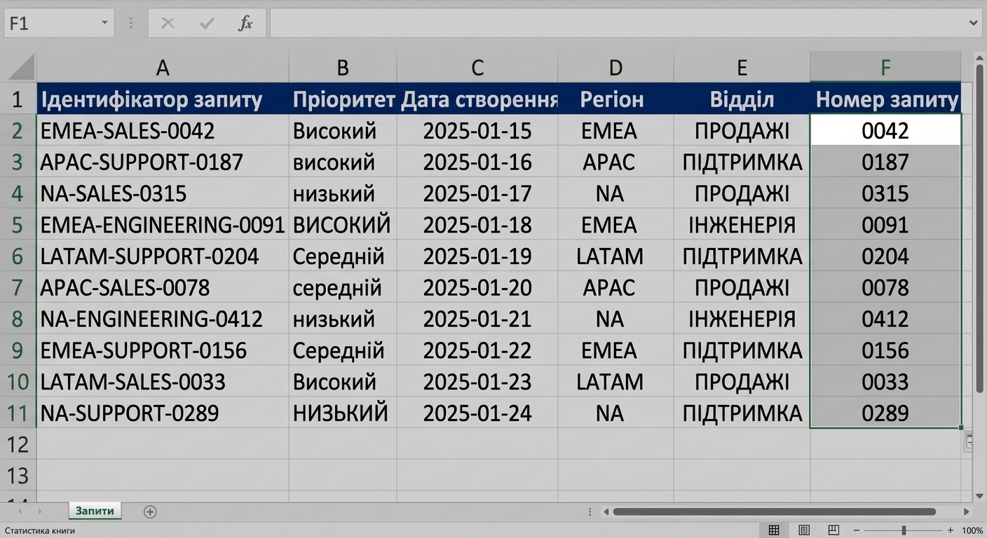 Стовпець Ticket Number, витягнутий за шаблоном